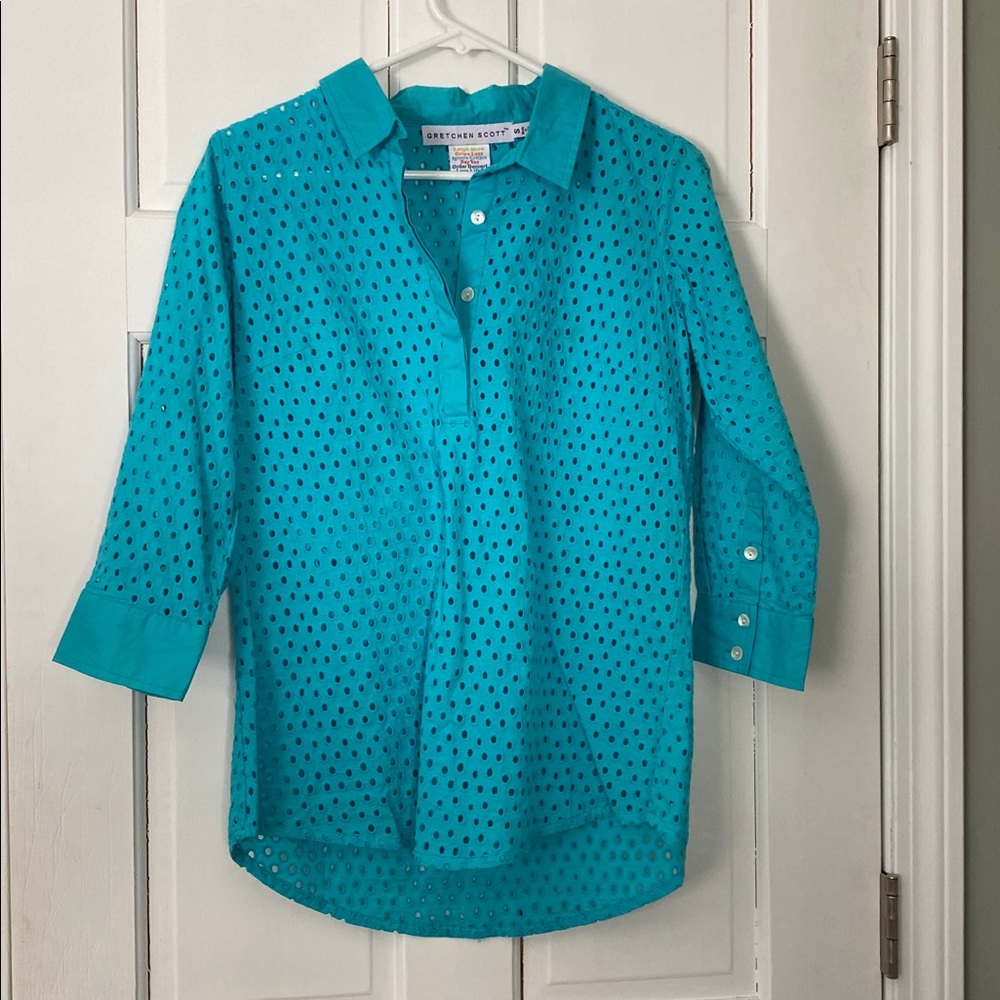 Gretchen Scott Vibrant Blue Eyelet Top